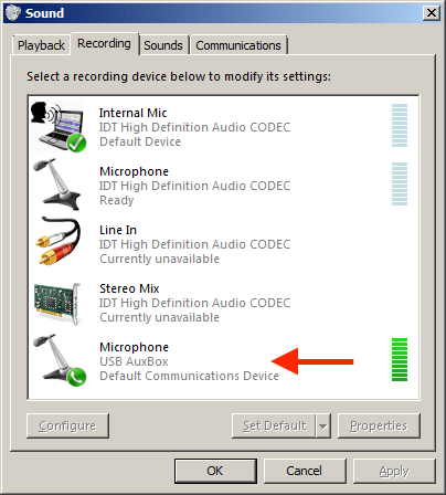 USB Auxbox: Windows Sound Device