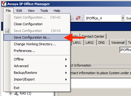 Backup IP Office Configuration