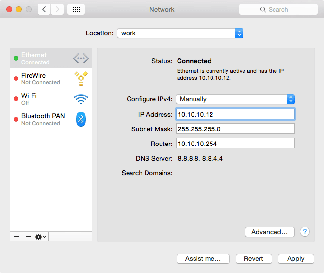 OS X Network Preference Pane