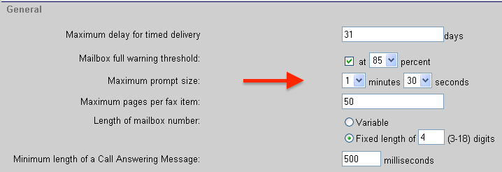 CallPilot Message Length