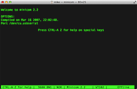 Minicom Connected to Port /dev/cu.usbserial