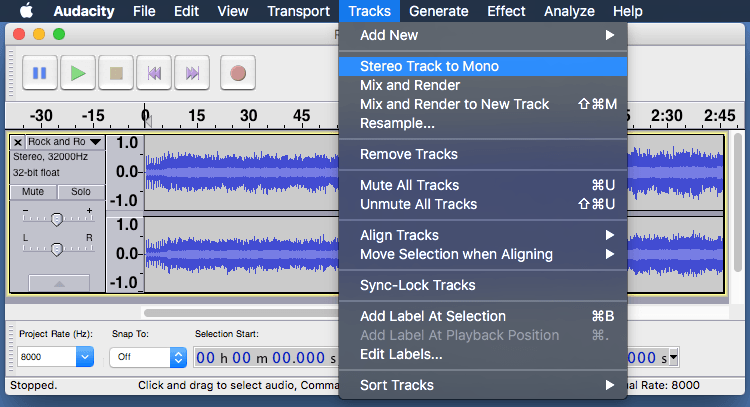 Audacity: Stereo to Mono