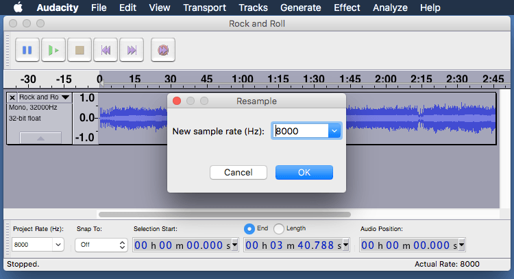 Audacity: New Sample Rate