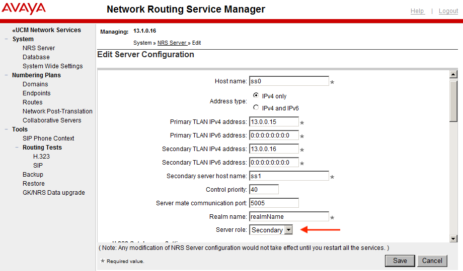 NRS Server Role: Secondary