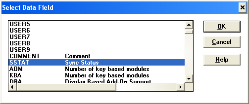 OTM Select Data Field window