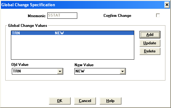 OTM Global Change Specification window