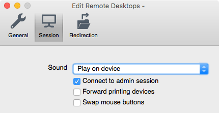 Microsoft Remote Desktop 8 Connect to admin session