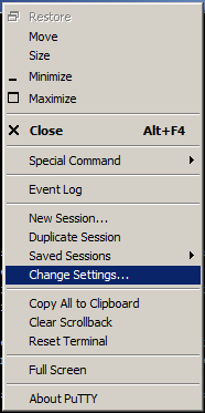 PuTTY Change Settings