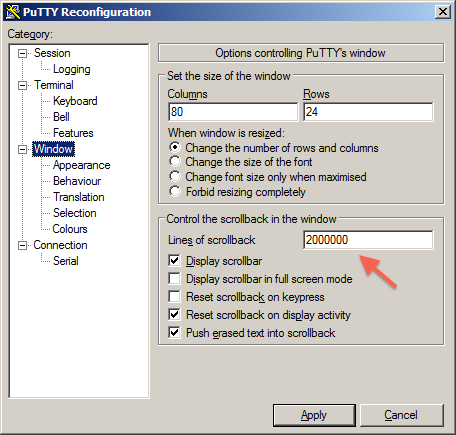 PuTTY Scrollback Buffer